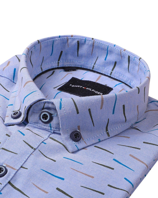 TH Printed Long Sleeve Oxford Men Shirt - Deford