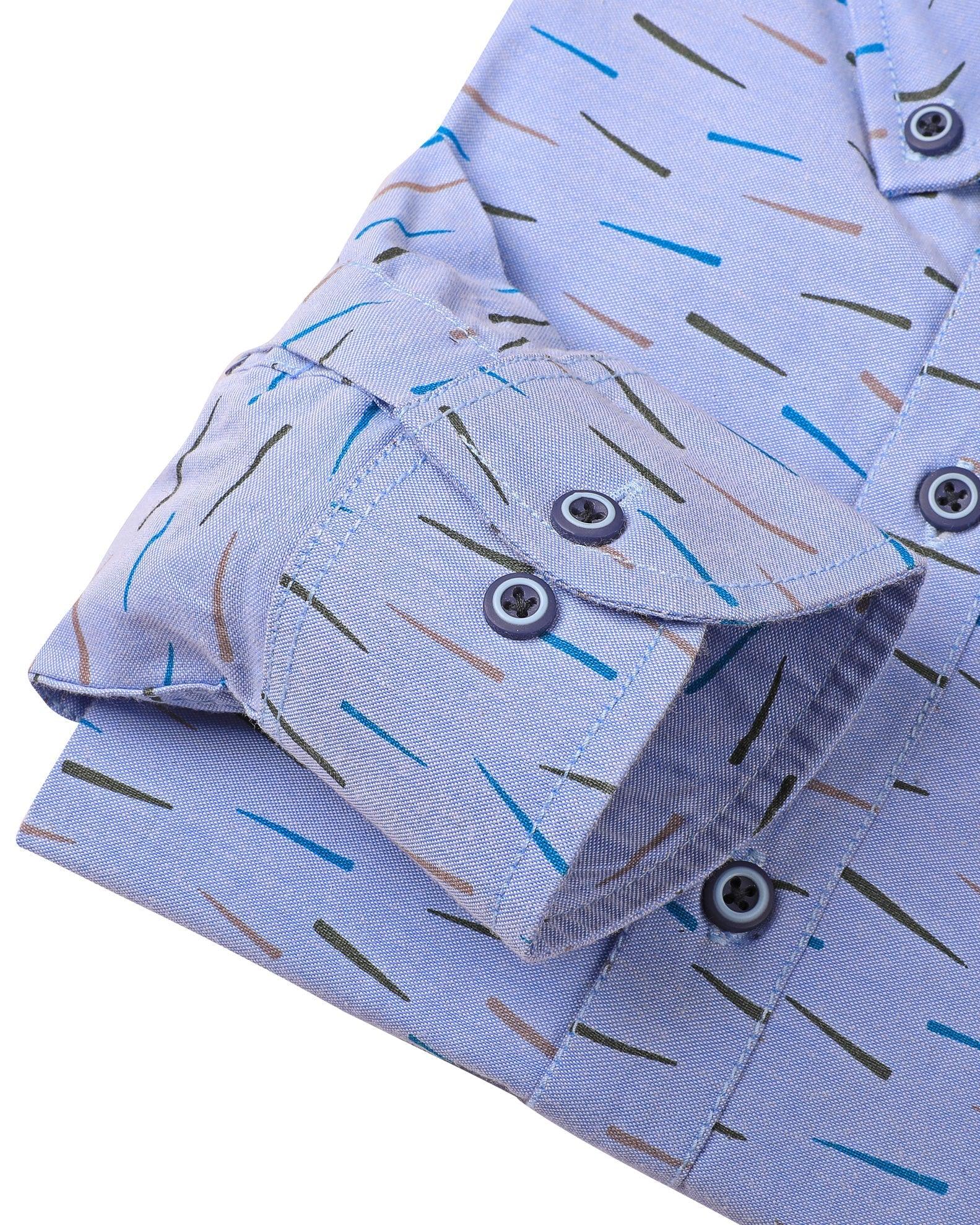 TH Printed Long Sleeve Oxford Men Shirt - Deford