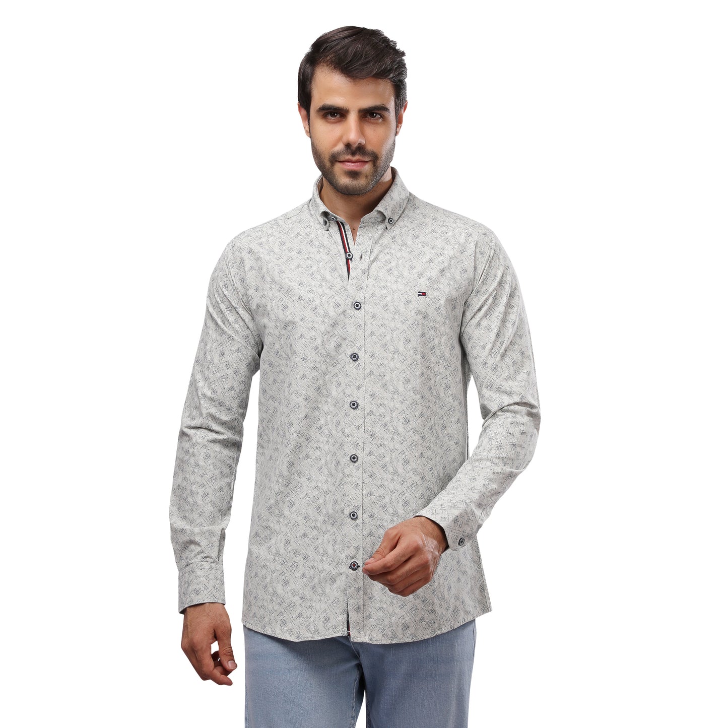 TH Printed Long Sleeve Poplin Men Shirt