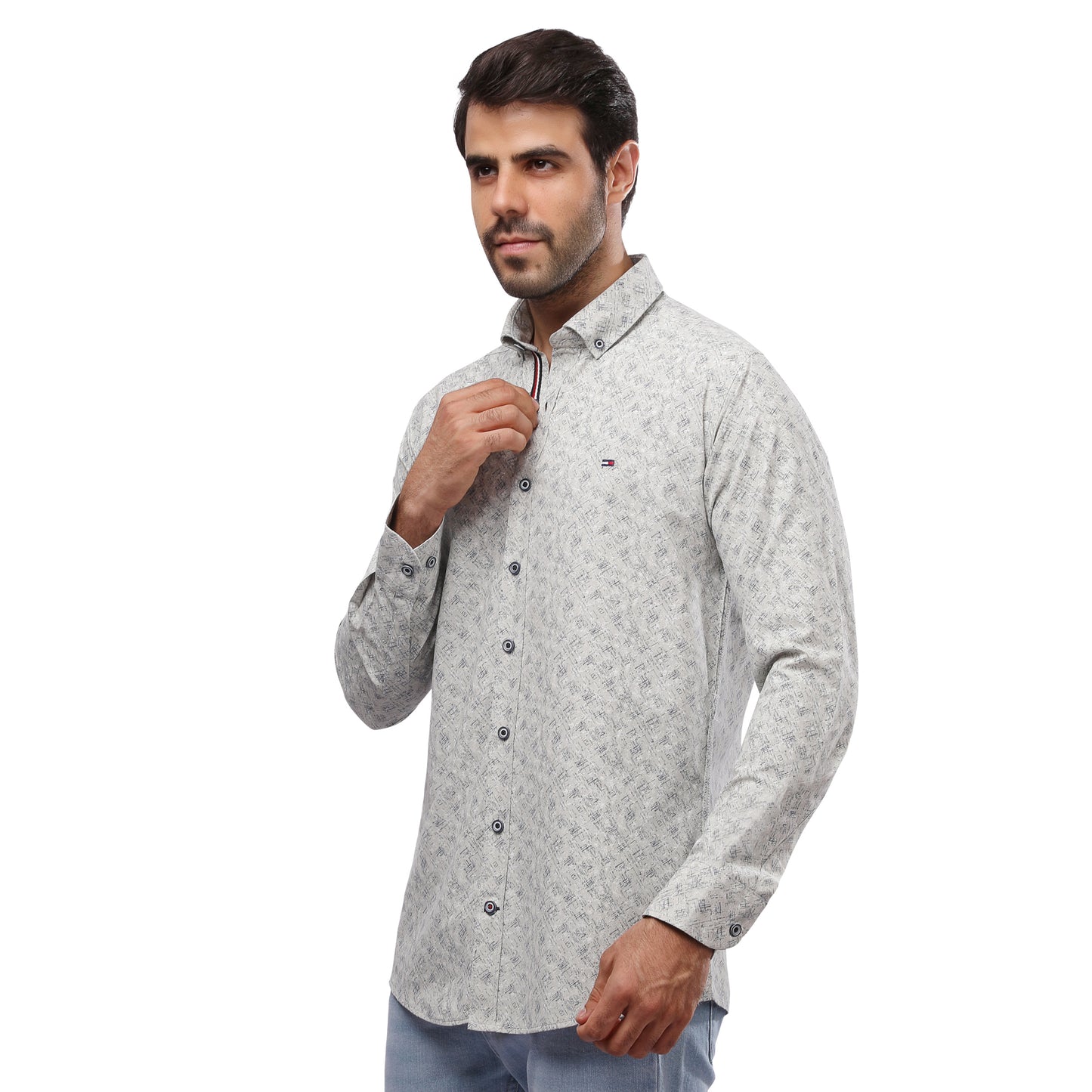 TH Printed Long Sleeve Poplin Men Shirt