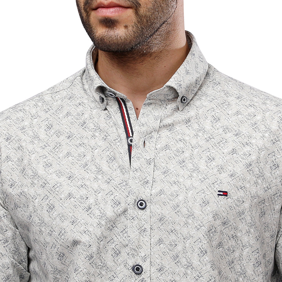 TH Printed Long Sleeve Poplin Men Shirt
