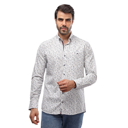 TH Printed Long Sleeve Poplin Men Shirt