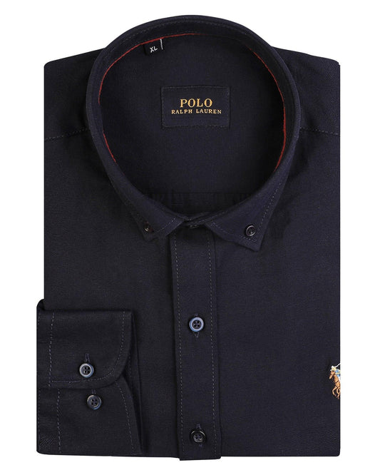 RL Polo Navy Plain Long Sleeve Oxford Men Shirt - Deford