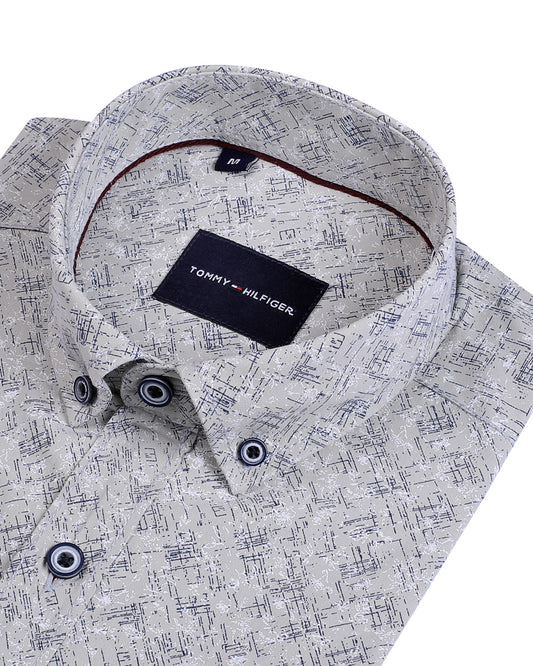 TH Printed Long Sleeve Poplin Men Shirt