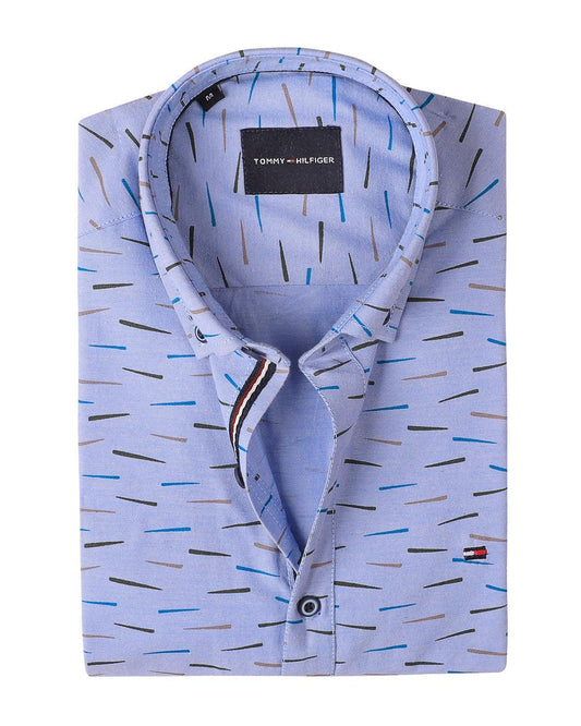 TH Printed Long Sleeve Oxford Men Shirt - Deford