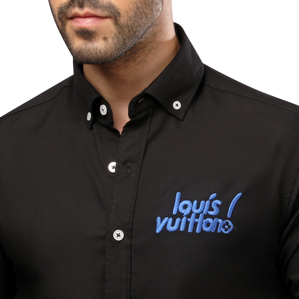 Black Embroidered Long Sleeve Oxford Shirt Louis Vuitton
