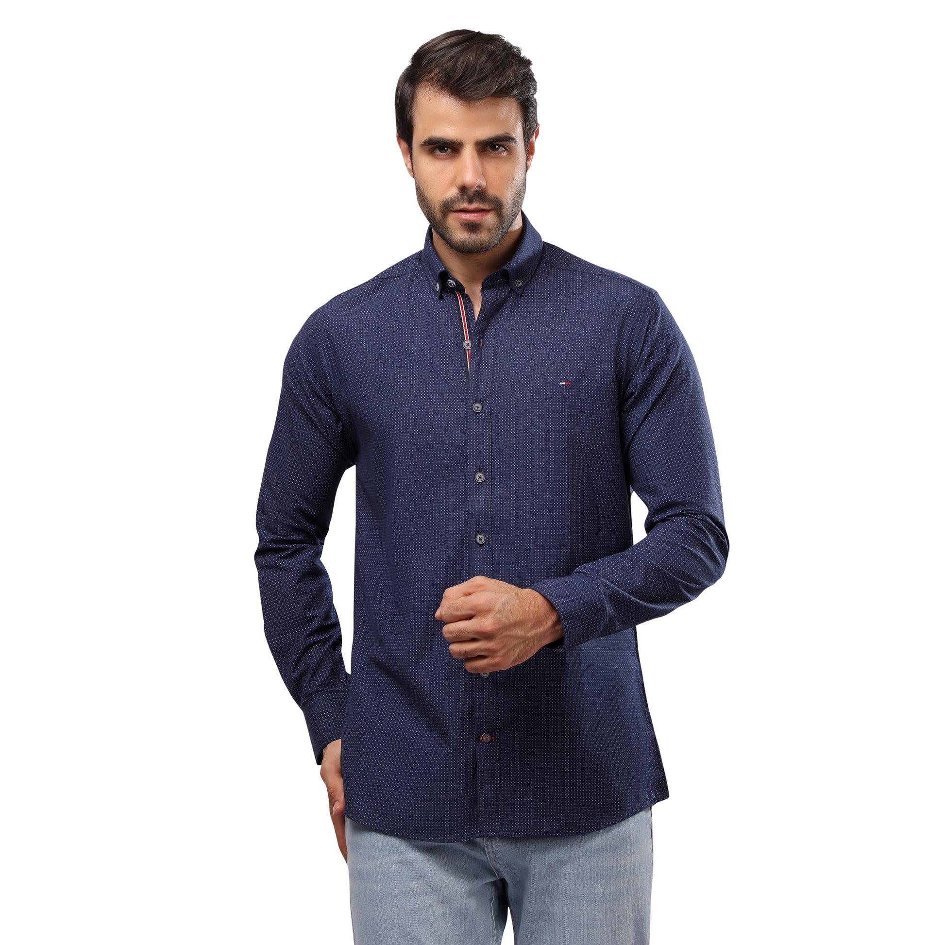 TH Printed Long Sleeve Poplin Men Shirt - Deford