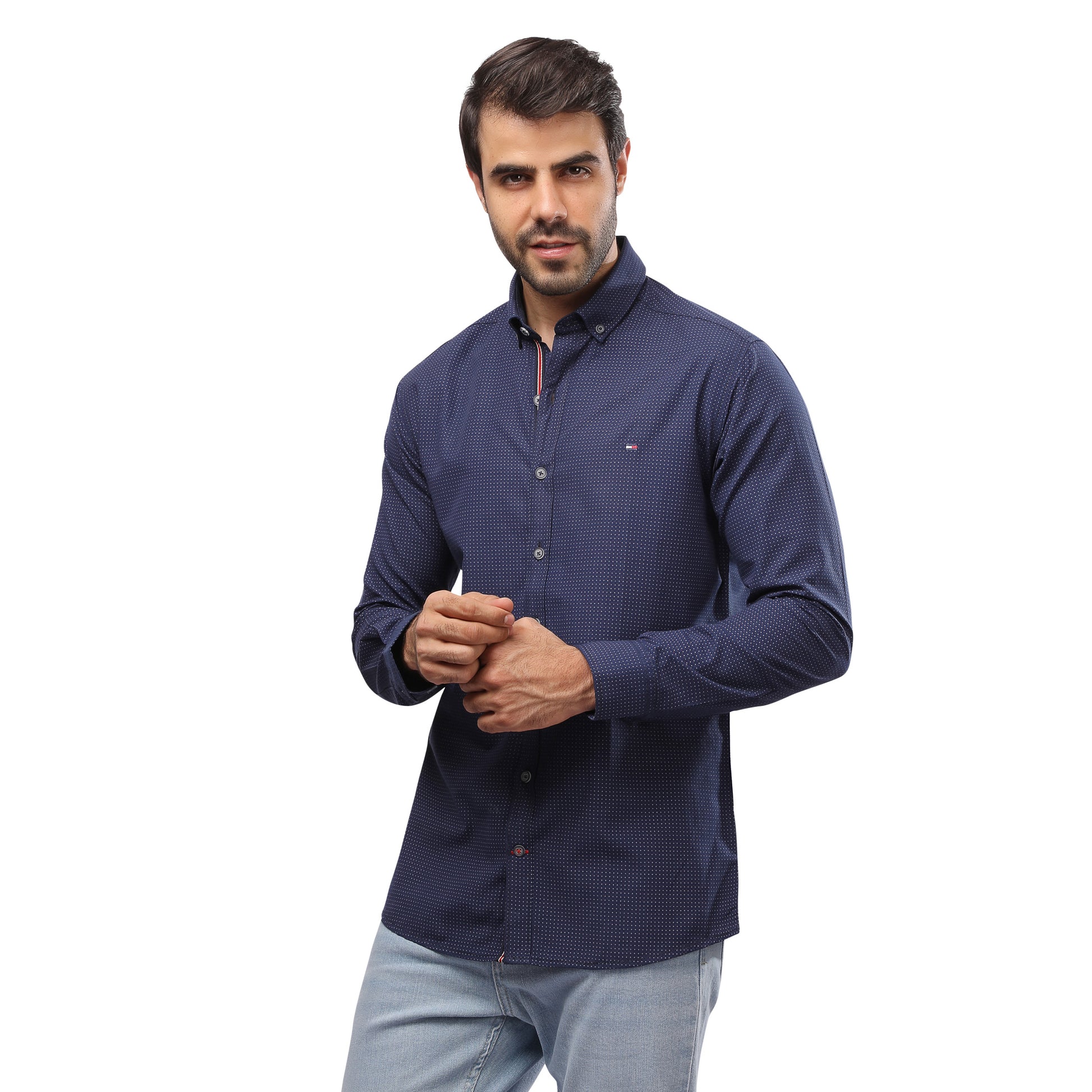 TH Printed Long Sleeve Poplin Men Shirt - Deford