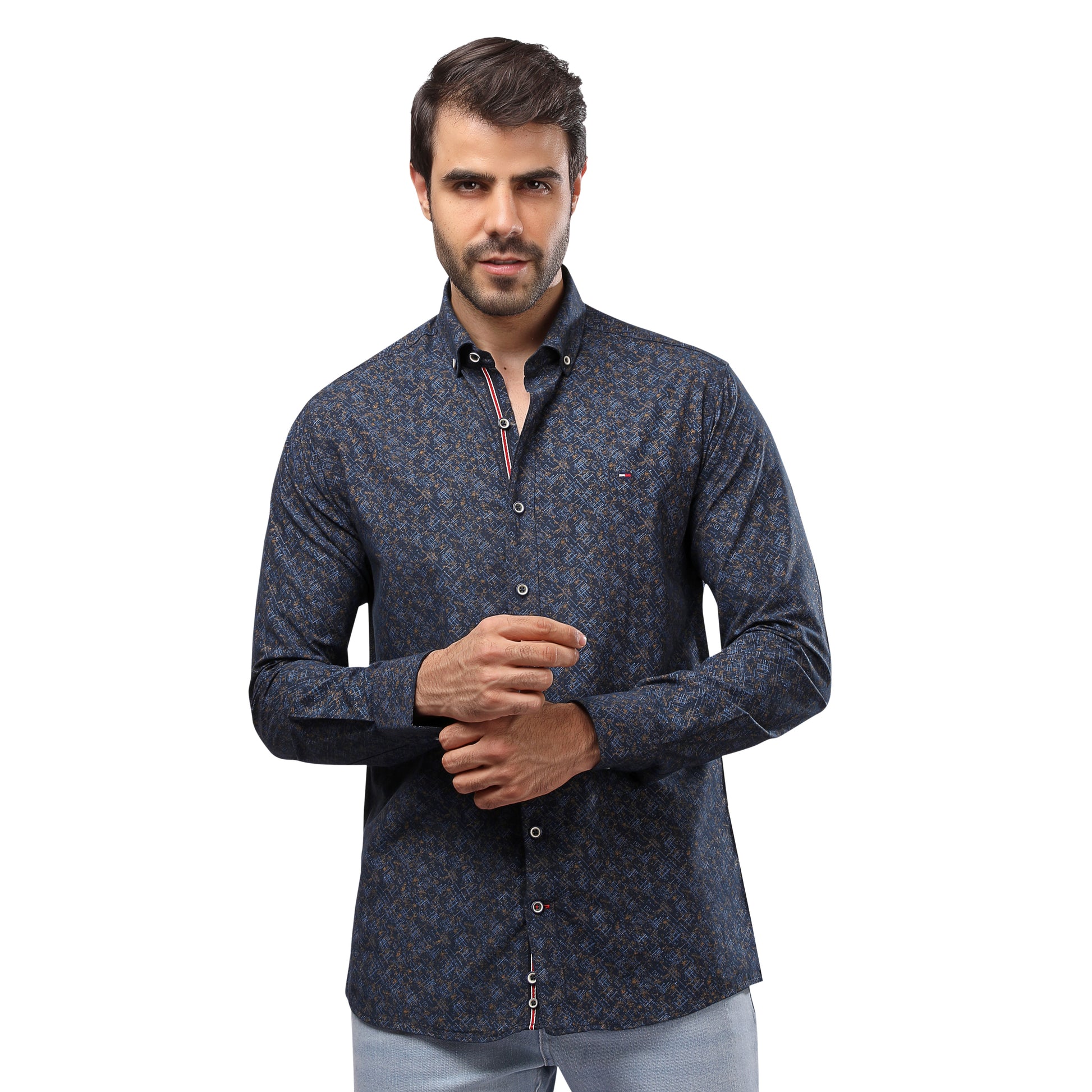 TH Printed Long Sleeve Poplin Men Shirt - Deford