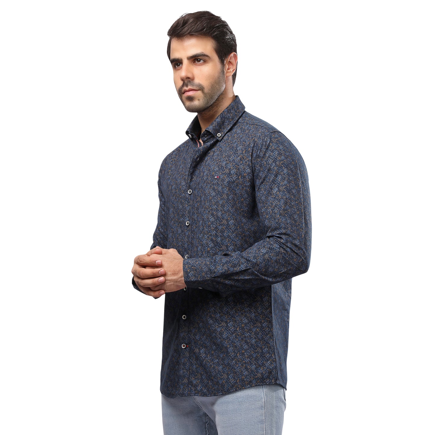 TH Printed Long Sleeve Poplin Men Shirt - Deford