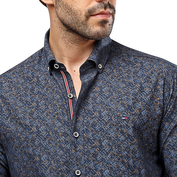 TH Printed Long Sleeve Poplin Men Shirt - Deford