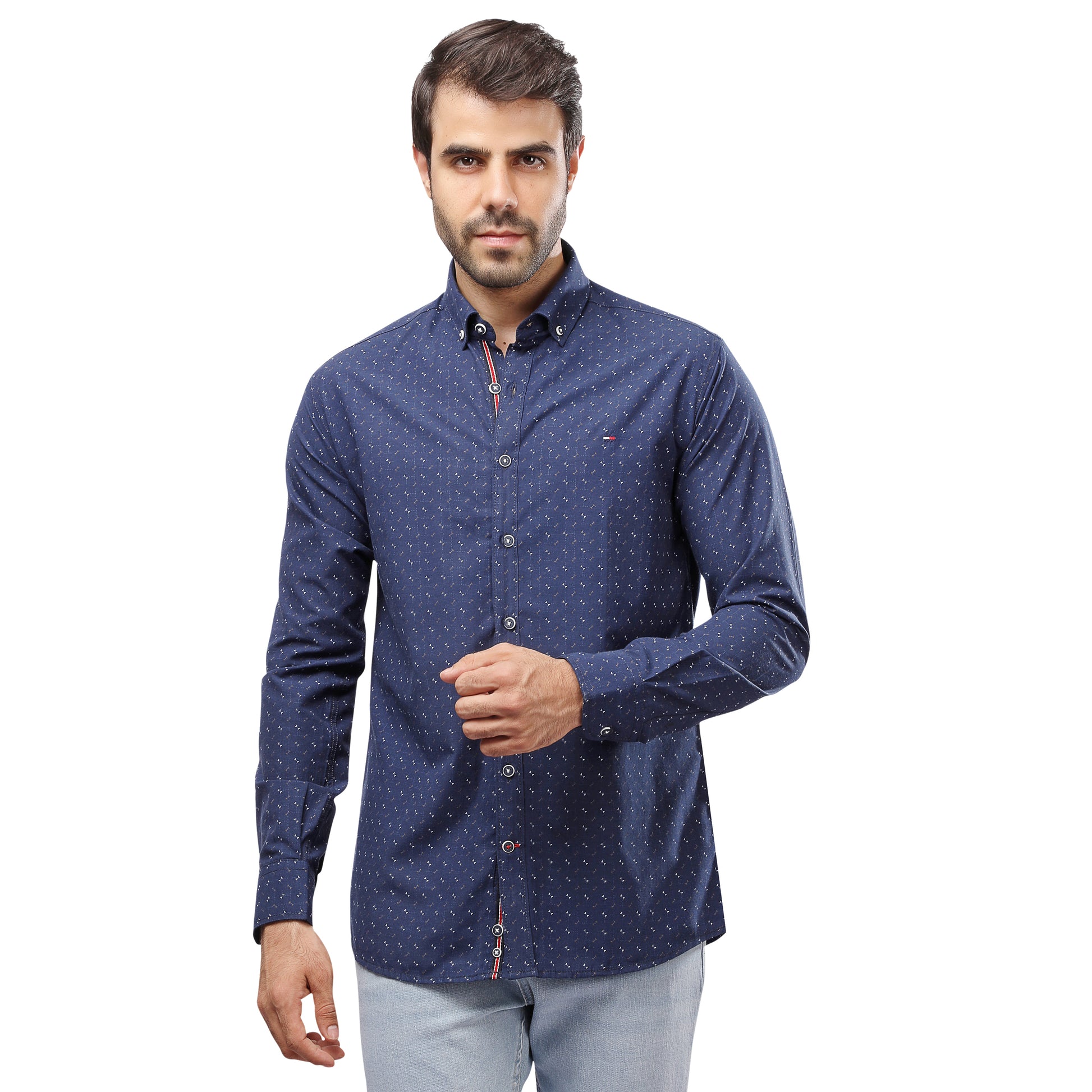 TH Printed Long Sleeve Poplin Men Shirt - Deford