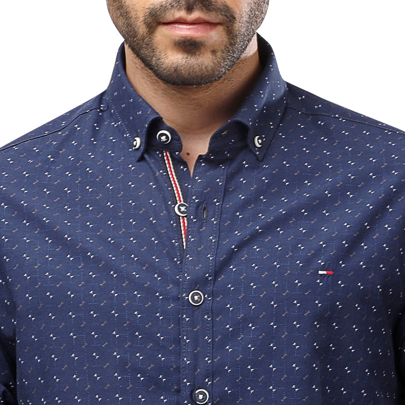 TH Printed Long Sleeve Poplin Men Shirt - Deford