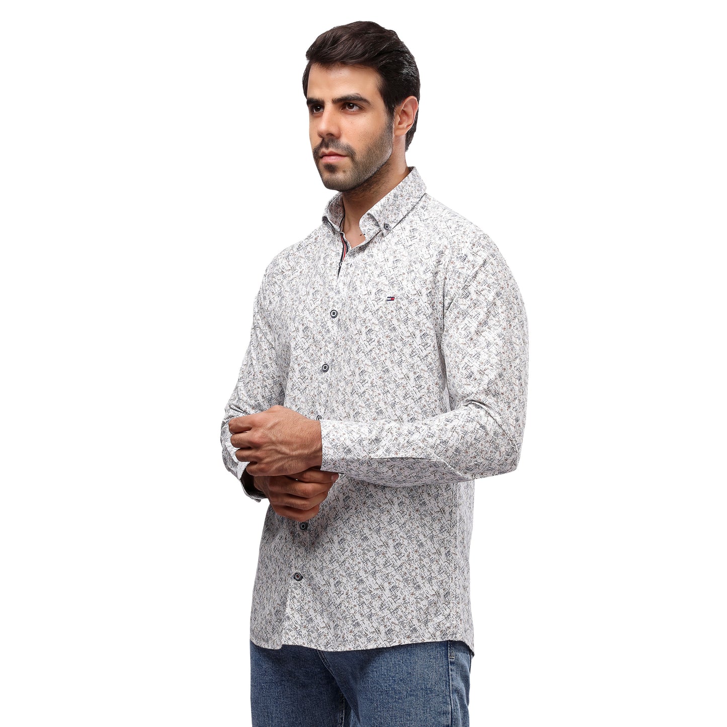 TH Printed Long Sleeve Poplin Men Shirt