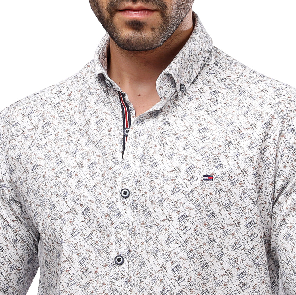 TH Printed Long Sleeve Poplin Men Shirt