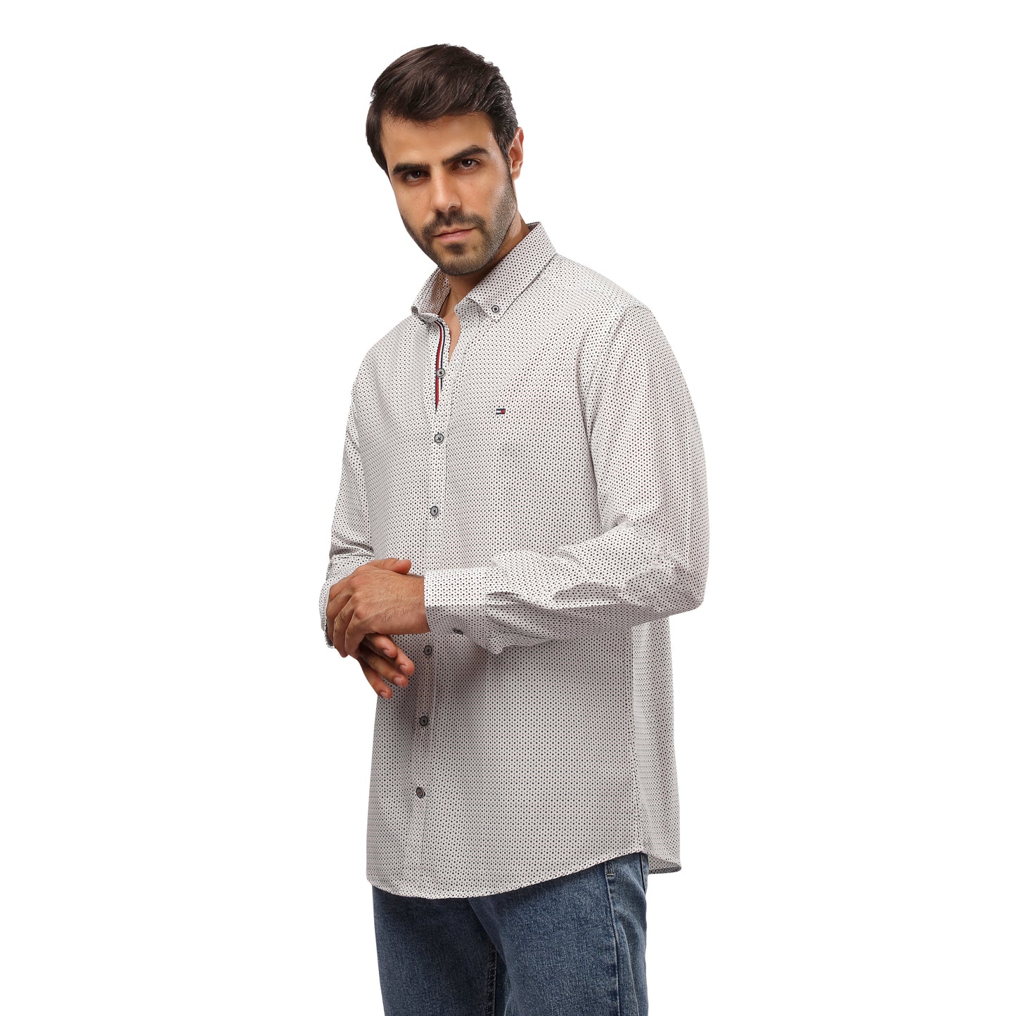 TH Printed Long Sleeve Poplin Men Shirt - Deford