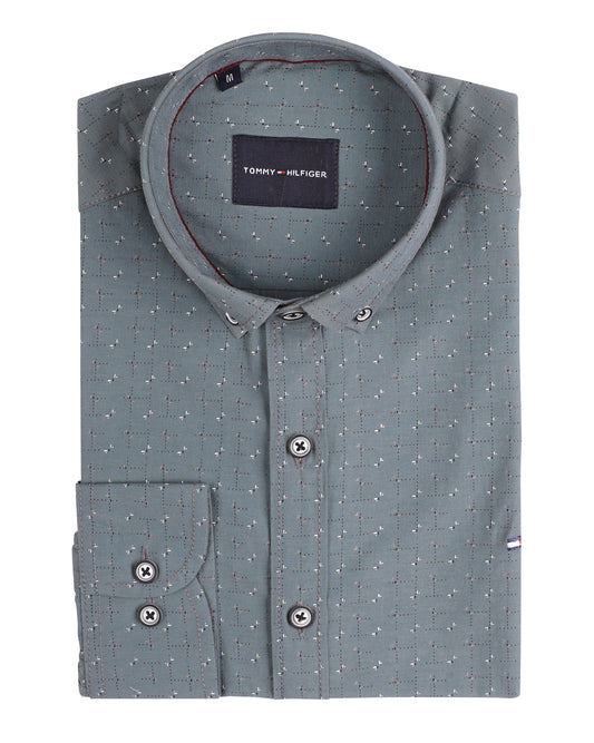 TH Printed Long Sleeve Poplin Men Shirt - Deford