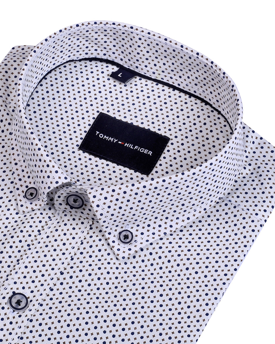 TH Printed Long Sleeve Poplin Men Shirt