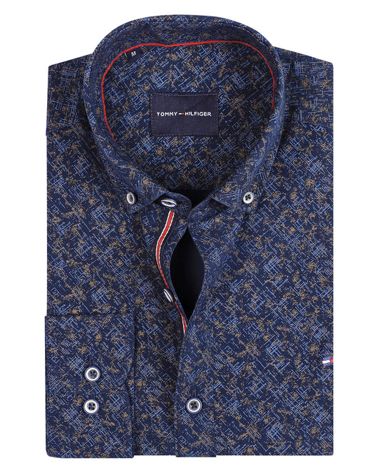 TH Printed Long Sleeve Poplin Men Shirt - Deford