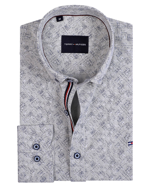 TH Printed Long Sleeve Poplin Men Shirt