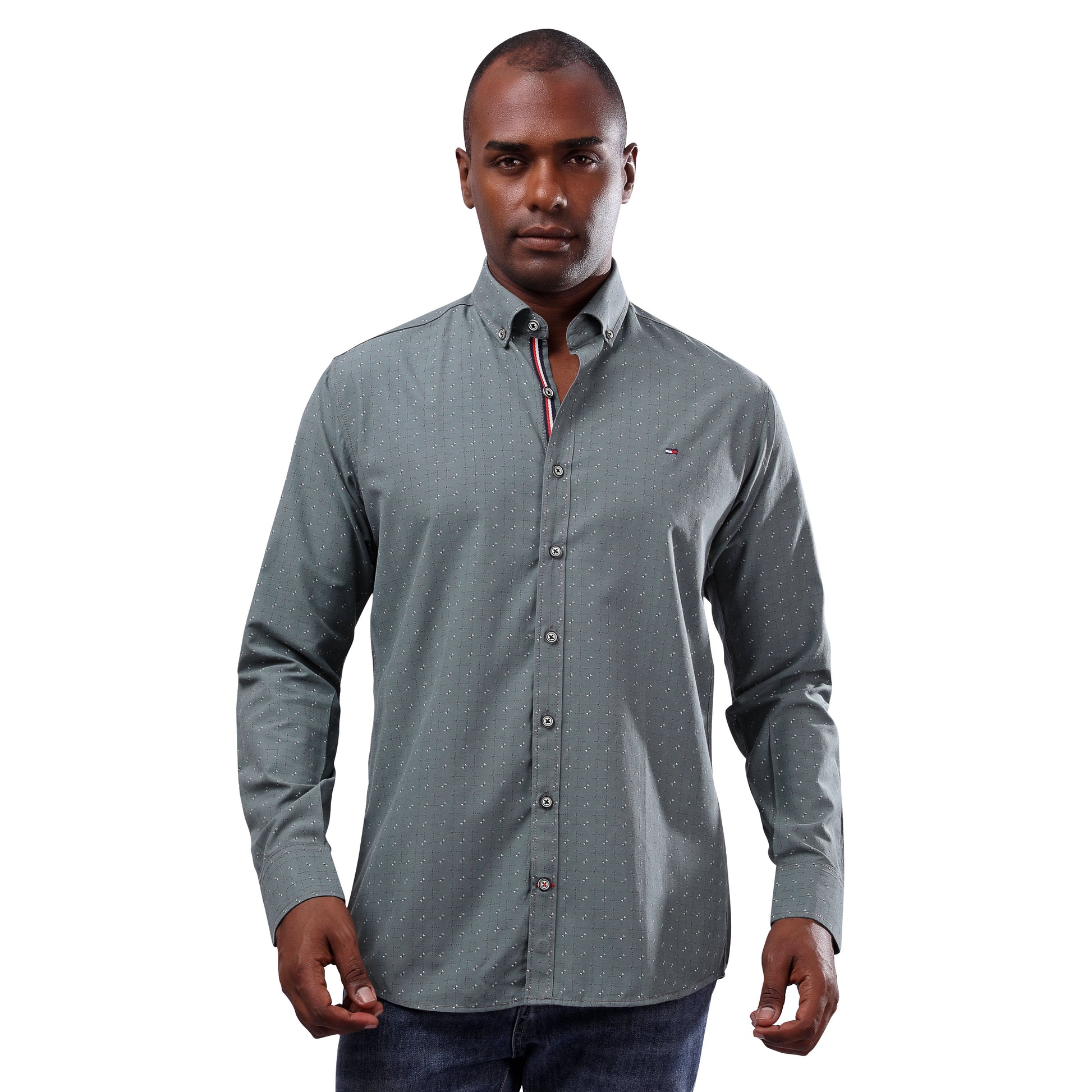 TH Printed Long Sleeve Poplin Men Shirt - Deford