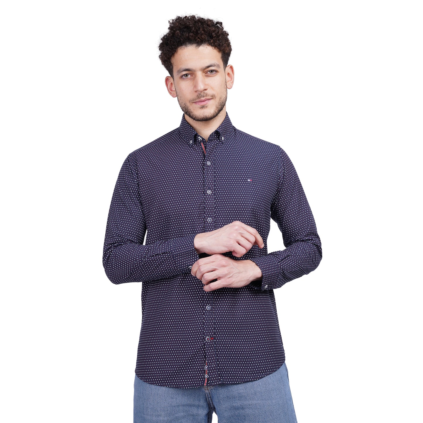 TH Printed Long Sleeve Poplin Men Shirt