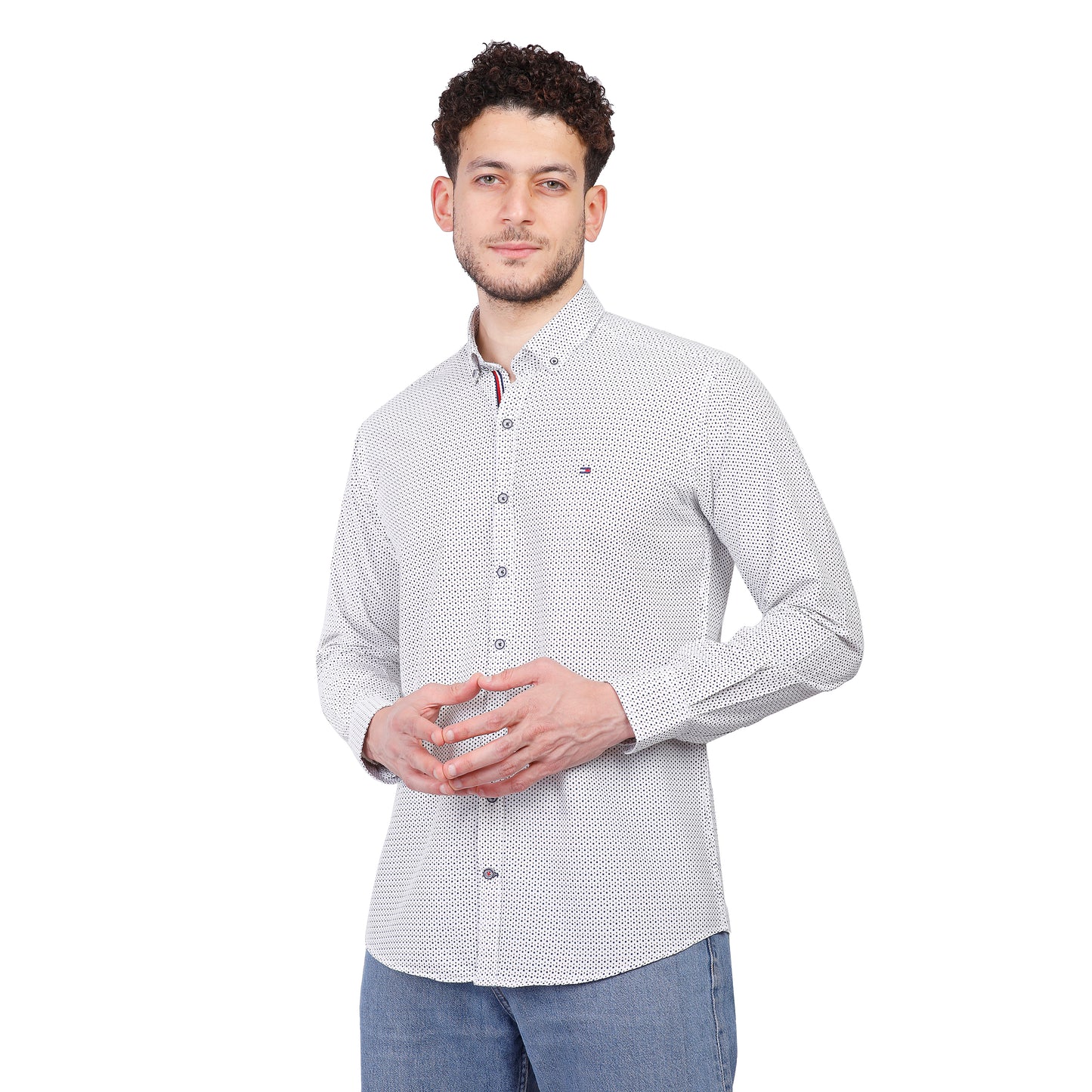 TH Printed Long Sleeve Poplin Men Shirt