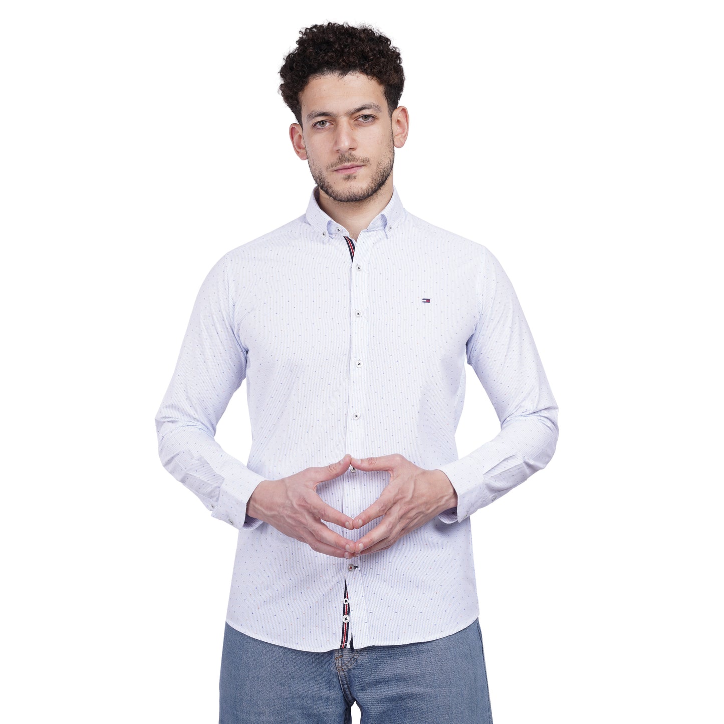 TH Printed Long Sleeve Poplin Men Shirt