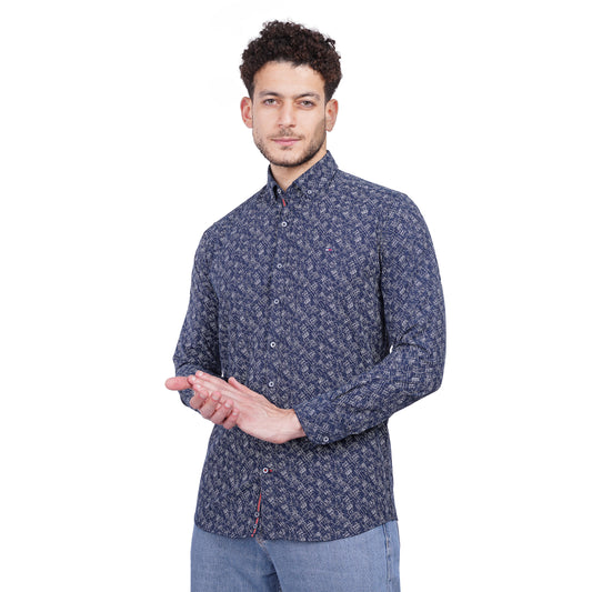 TH Printed Long Sleeve Poplin Men Shirt