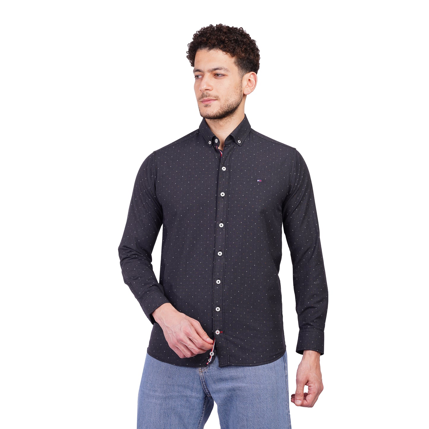 TH Printed Long Sleeve Poplin Men Shirt